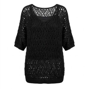 NEW Dana Buchman Black Metallic Open Knit Crochet Sweater Top Classic